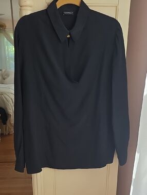 Emporio Armani Size EU 46 (12-14) Black Silk Blouse, Peekaboo Opening. EUC